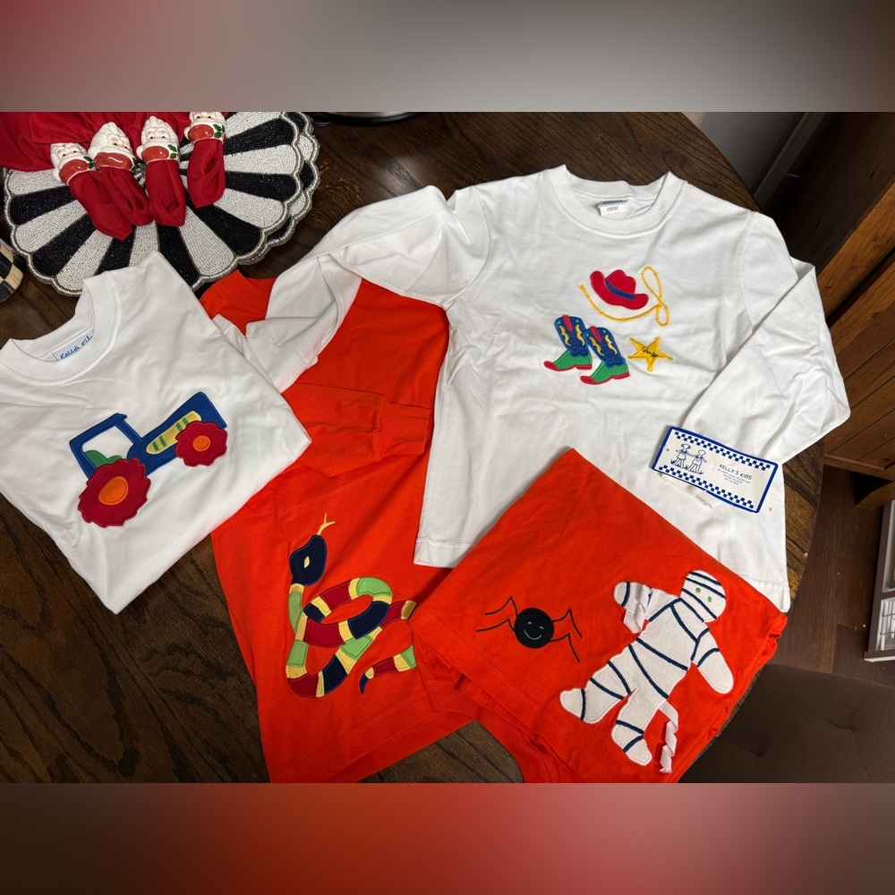 Kelly’s Kids 4pc lot, long sleeve appliqué tees size 7/8